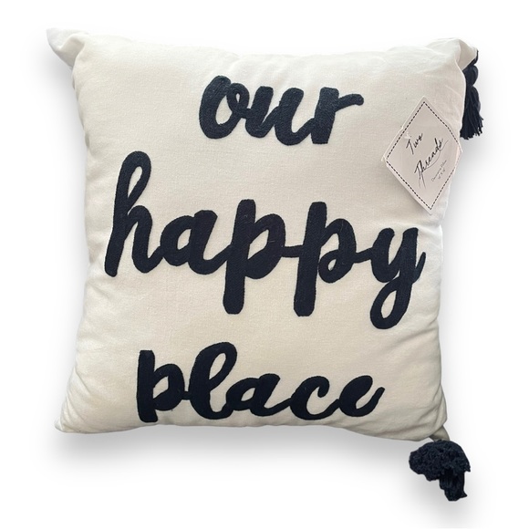 Our Happy Place 18” x 18” Decorative Throw Pillow by Two Threads in White & Navy - Picture 5 of 7